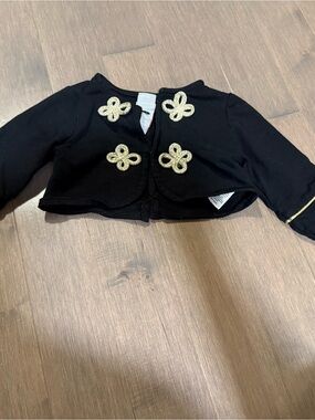 Tahari Black Bolero Jacket with Gold Embellishments size 12 months